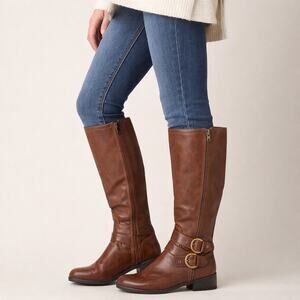 LifeStride Brown Leather Knee High Riding Boots Buckle Zip Comfort Women 7.5M